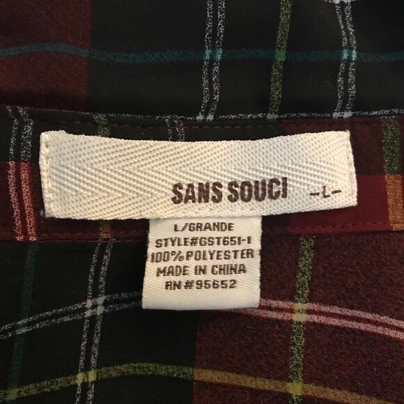 Sans Souci Sheer Plaid Top Floral Sleeves Sz Large - Picture 7 of 7